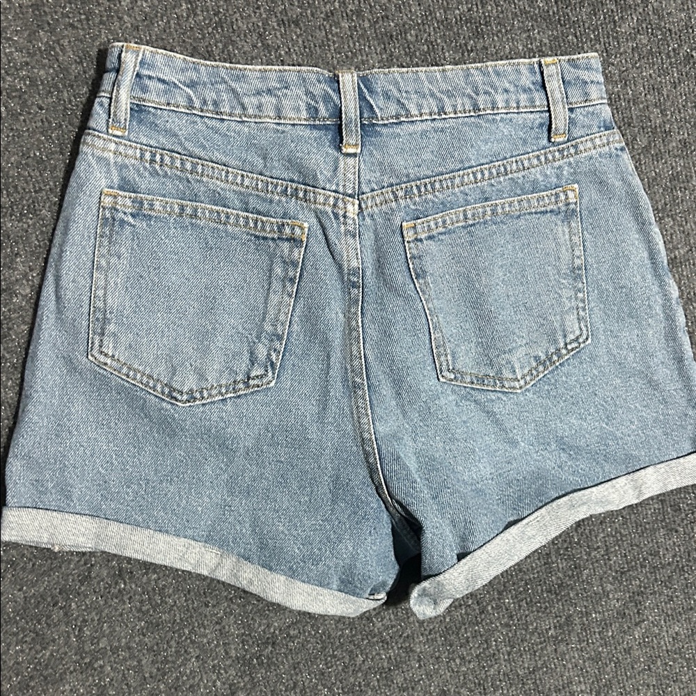 Harper Blue Denim Jean Shorts with Pink Heart Embroidery - Picture 3 of 3